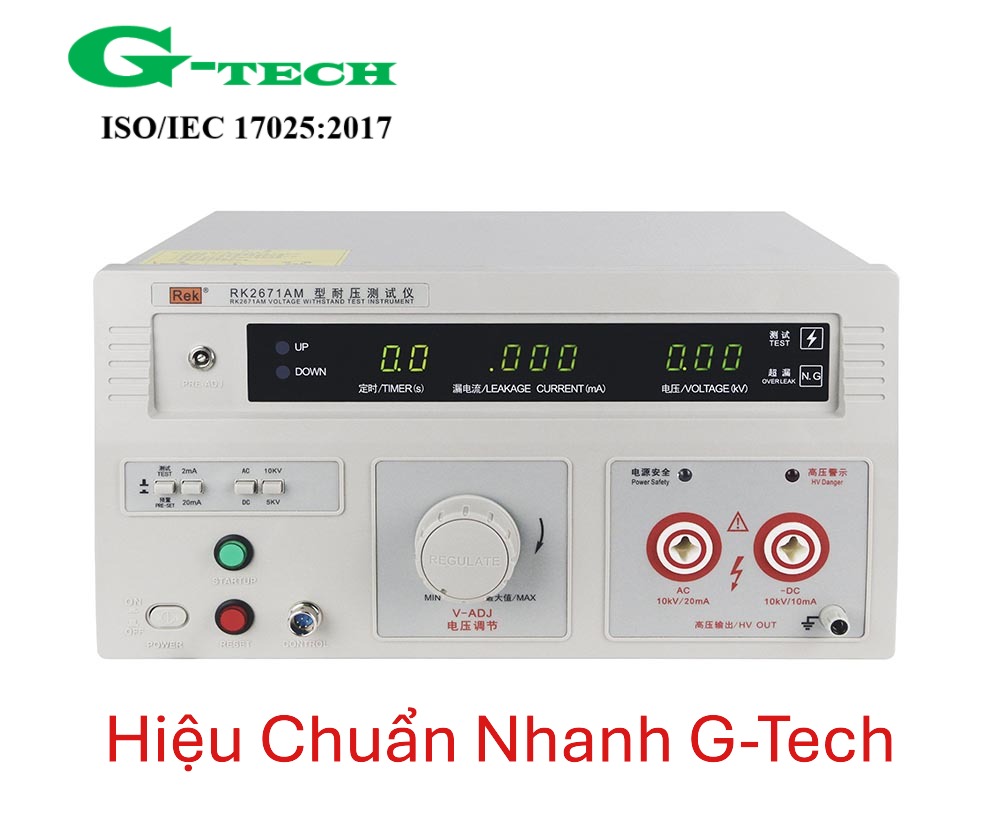 Hiệu chuẩn thiết bị phát điện cao áp DC (DC Hipot tester): Đến 10 kV. Dịch vụ hiệu chuẩn nhanh G-tech 24/7